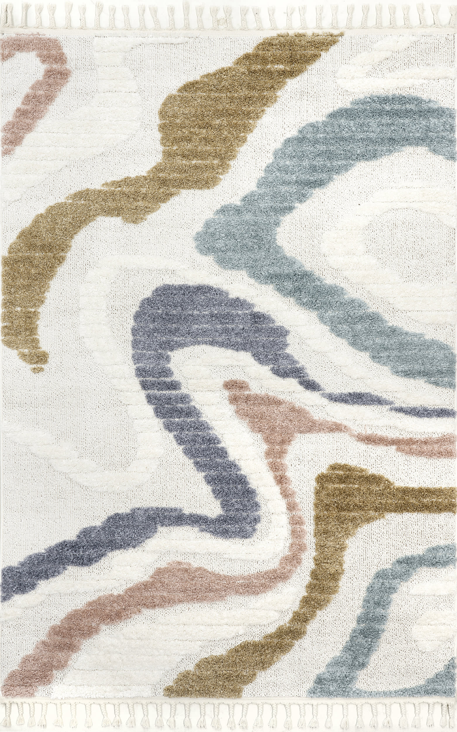 Isolated view of Beige Rectangle Lane Retro Stripes Kids Rug, showcasing its design