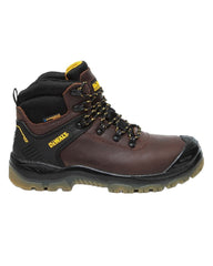 Brown Coloured DeWalt Newark Waterproof Safety Hiker Boots on white background #colour_brown