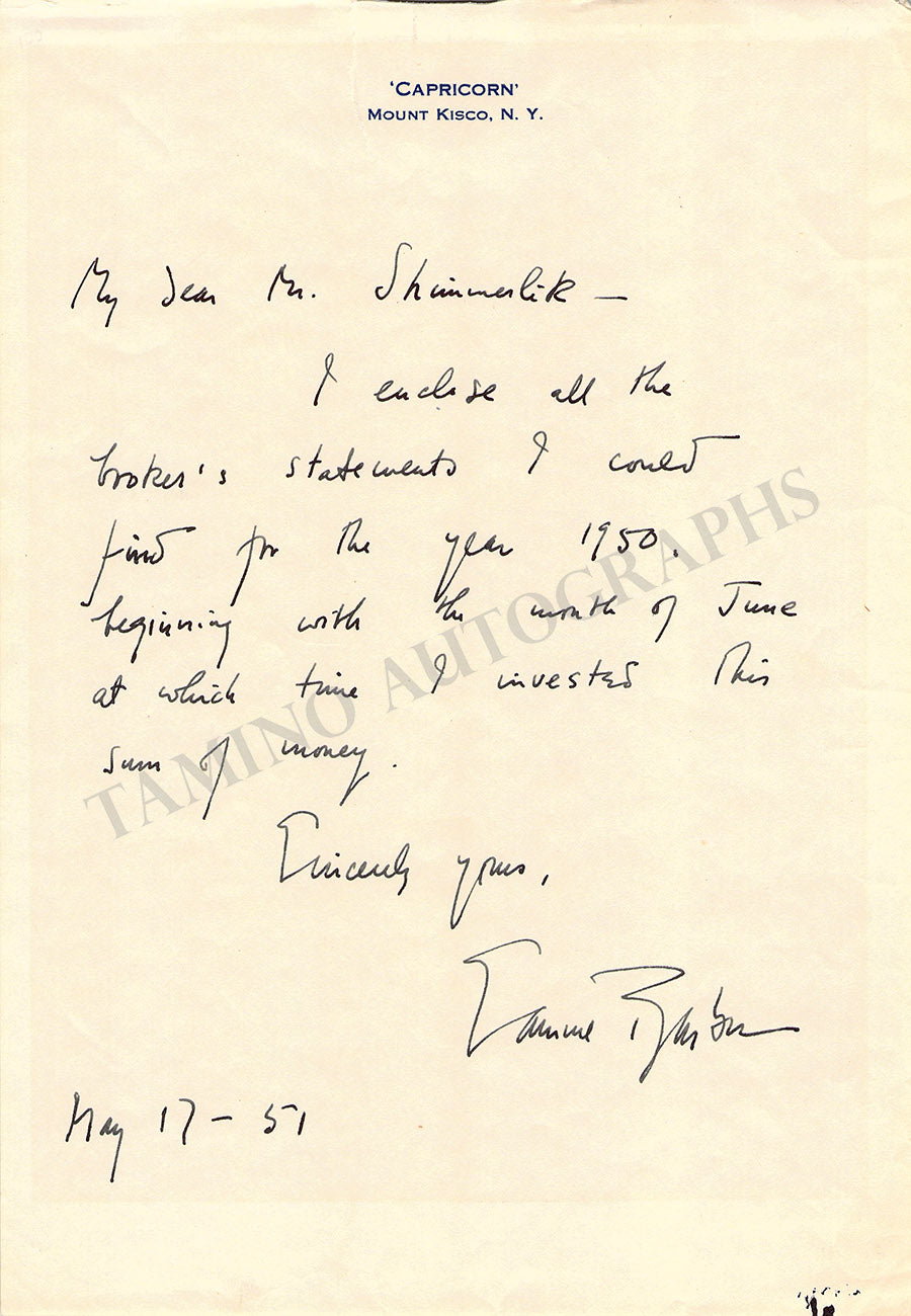 Barber, Samuel - Autograph Note Signed 1951