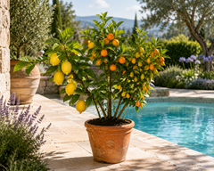 Amalfi Zitrus-Trio ca. 70 cm – Zitrone, Calamondin-Orange & Kumquat am Spalier – mediterrane Zitruspflanzen